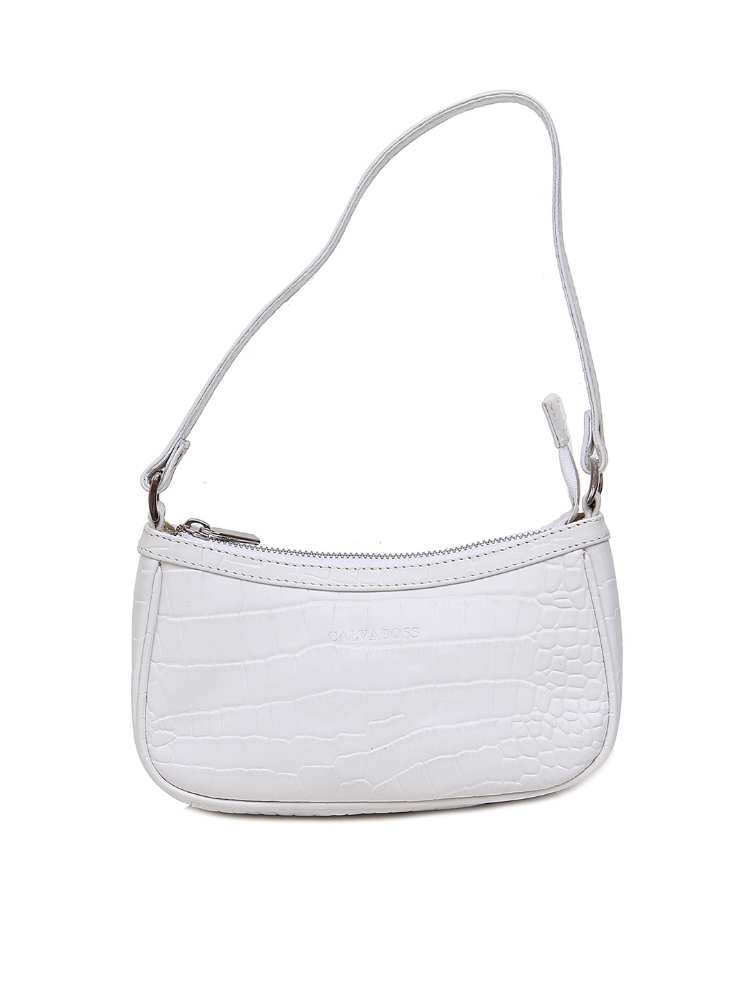 

Calvadoss Textured Leather Half Moon Shoulder Bag, White