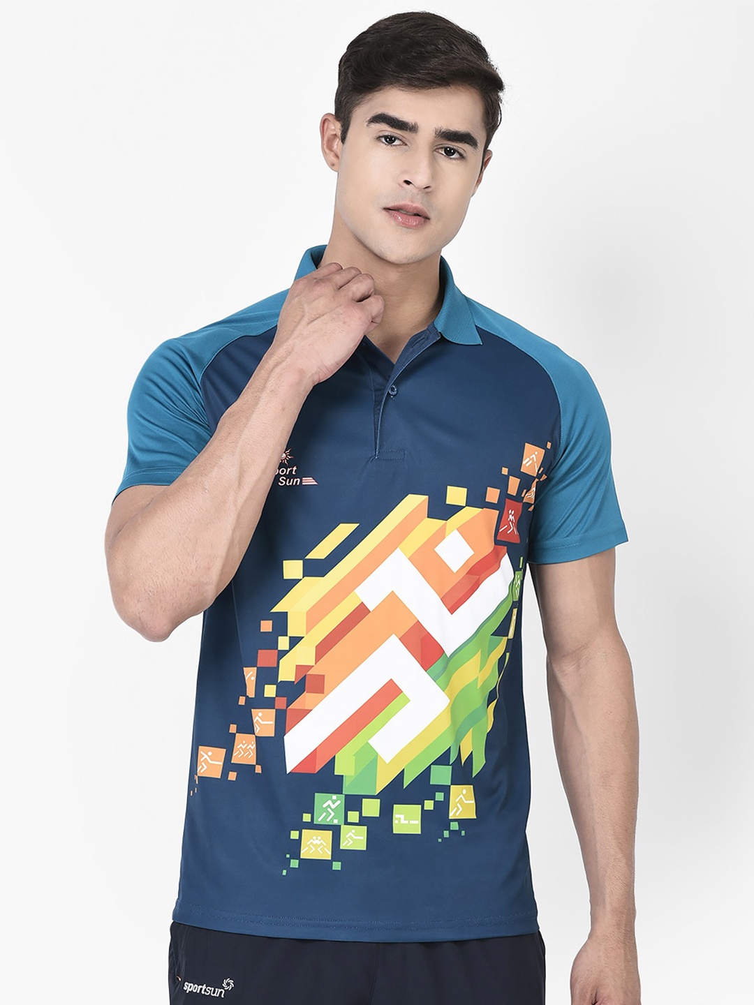 

SPORT SUN Graphic Printed Polo Collar Dri FIT T-shirt, Navy blue