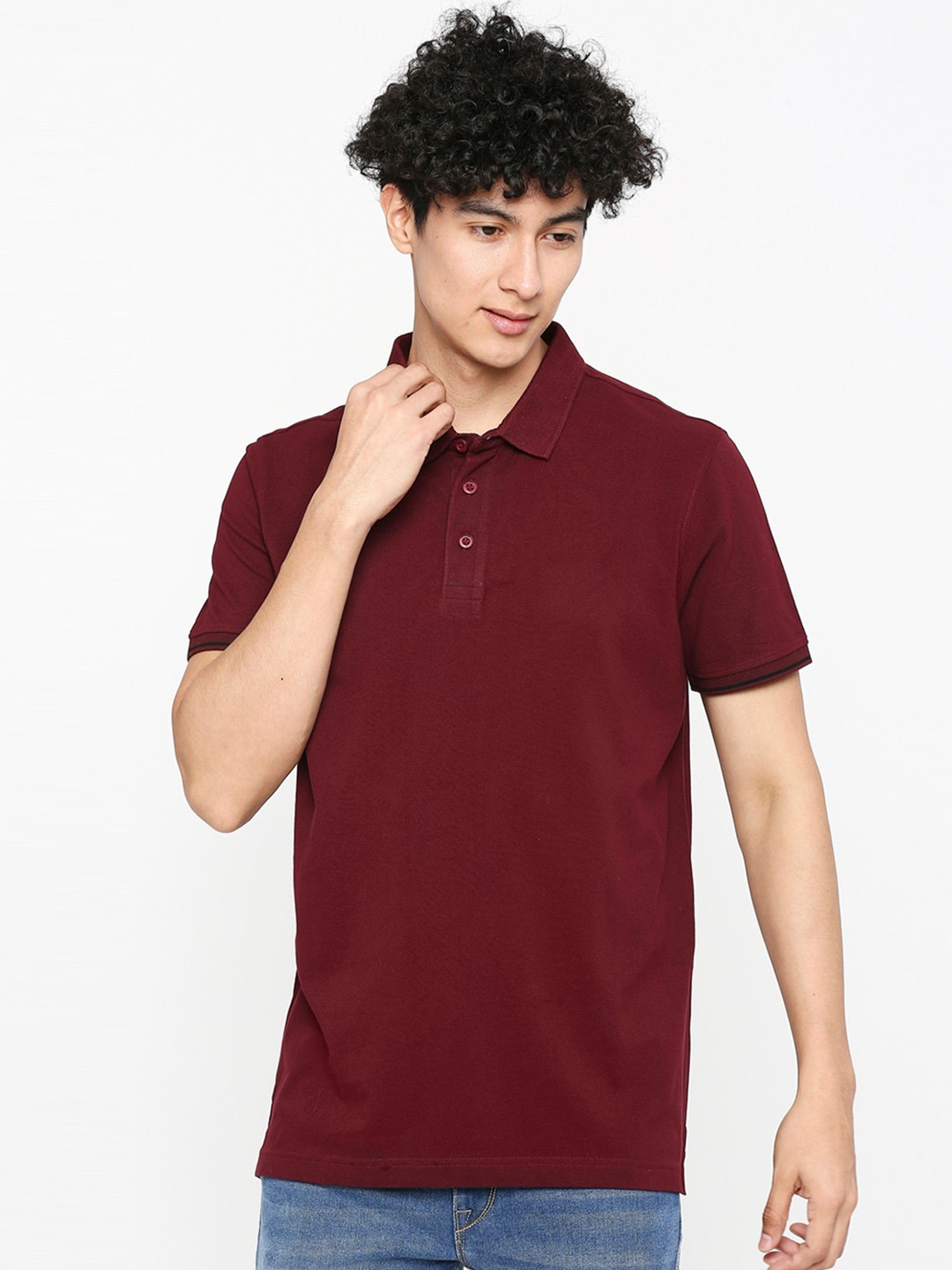 

SPYKAR Polo Collar Cotton T-shirt, Burgundy