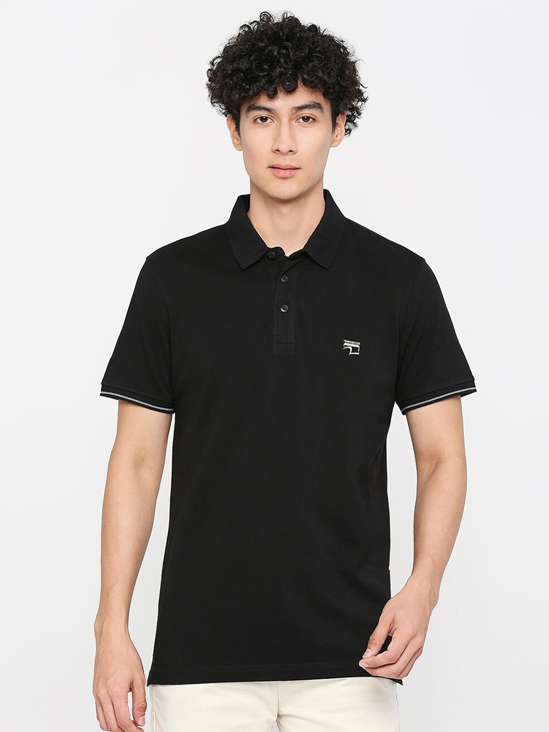 

SPYKAR Polo Collar Short Sleeves Slim Fit Cotton T-shirt, Black