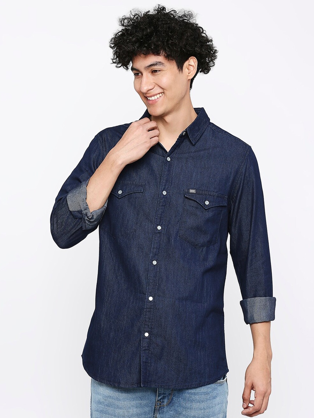 

SPYKAR Long Sleeves Slim Fit Cotton Denim Casual Shirt, Blue
