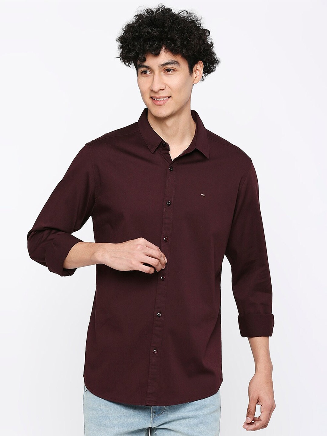 

SPYKAR Long Sleeves Slim Fit Cotton Casual Shirt, Burgundy