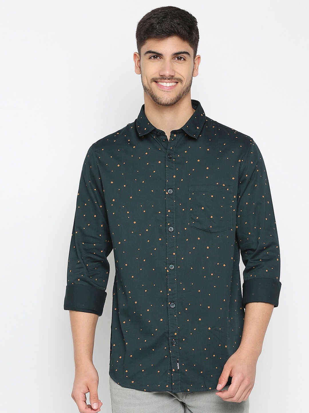 

SPYKAR Conversational Printed Slim Fit Cotton Casual Shirt, Green