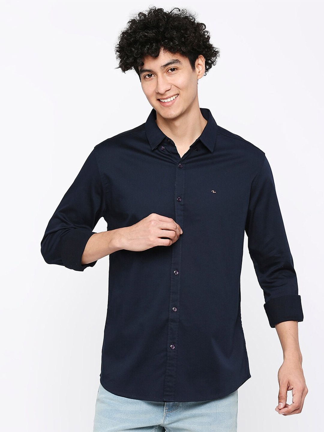 

SPYKAR Long Sleeves Slim Fit Cotton Casual Shirt, Navy blue