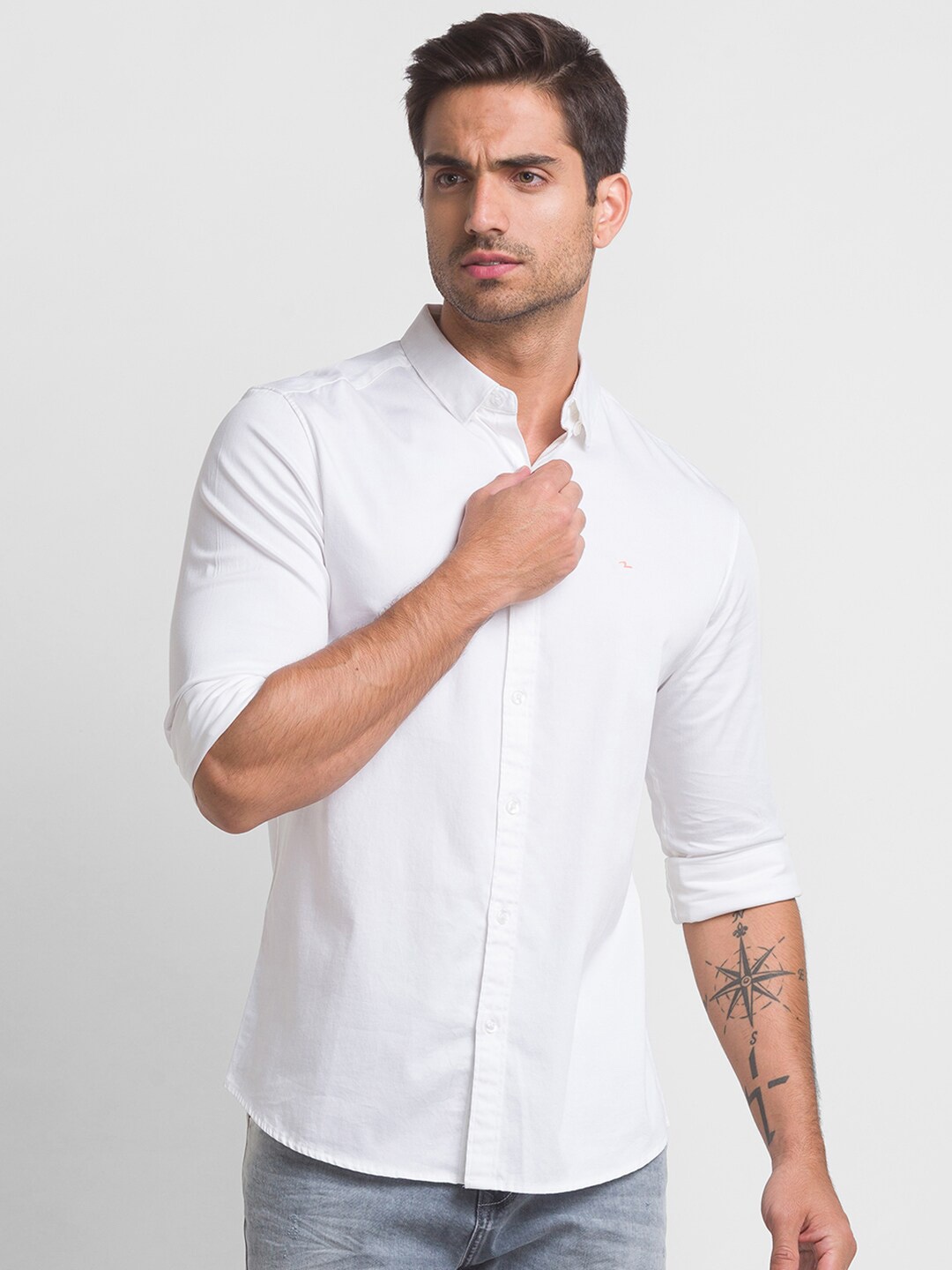 

SPYKAR Long Sleeves Slim Fit Cotton Casual Shirt, White