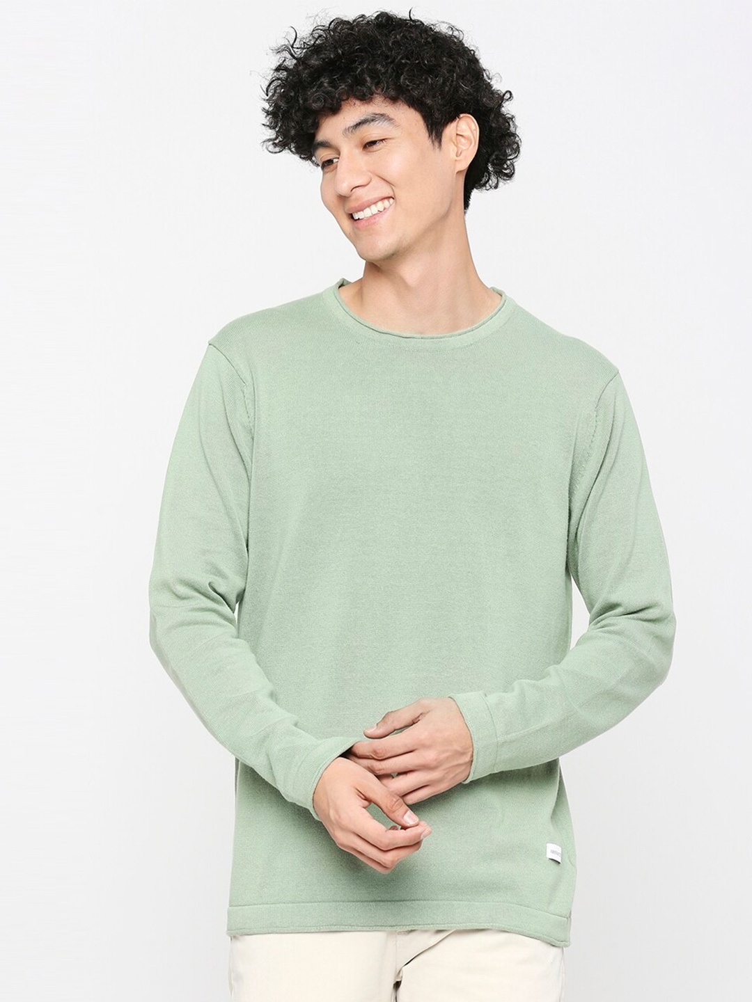 SPYKAR Round Neck Long Sleeves Cotton Pullover, Green