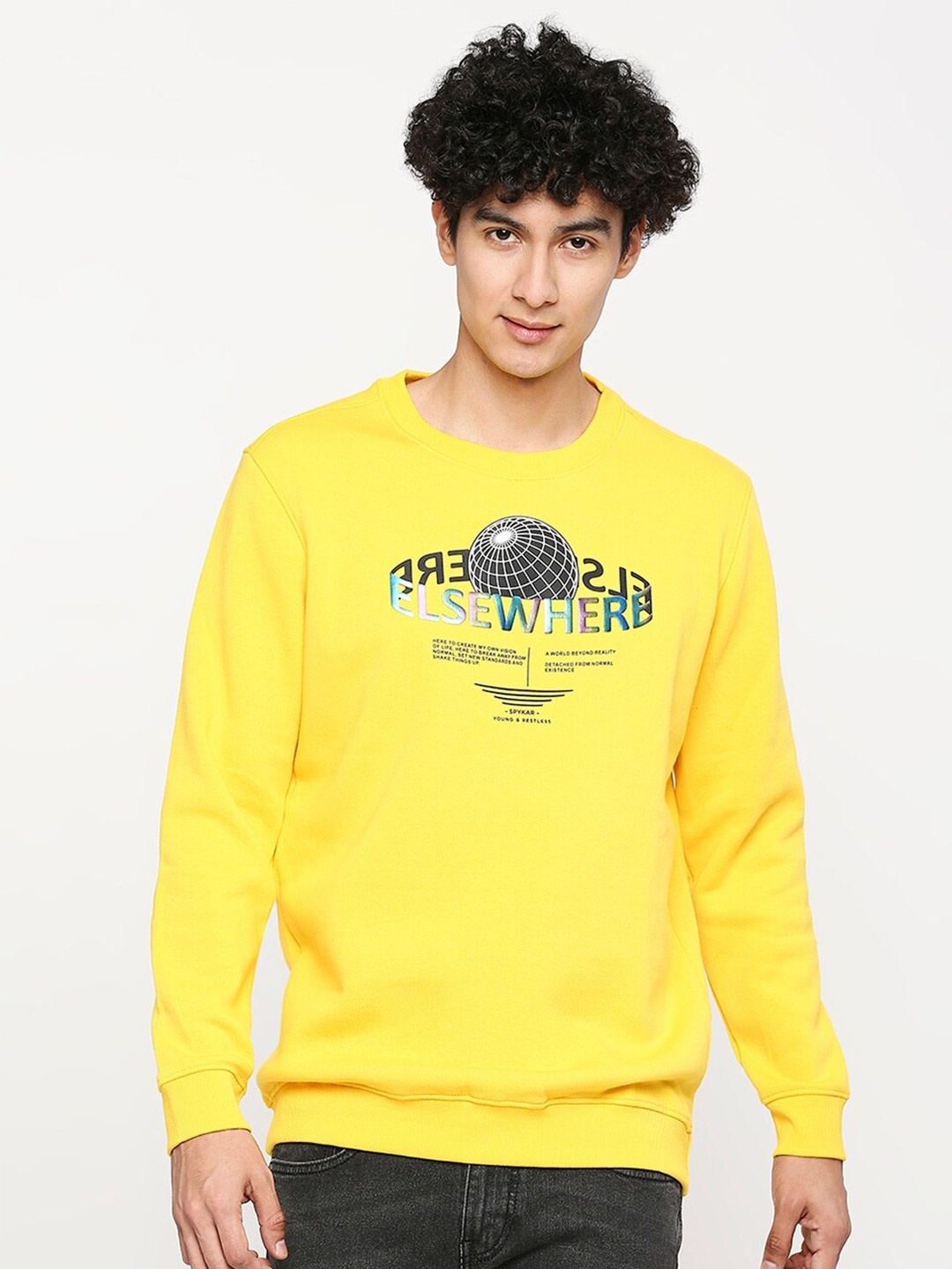 

SPYKAR Typography Printed Cotton Sweatshirt, Yellow