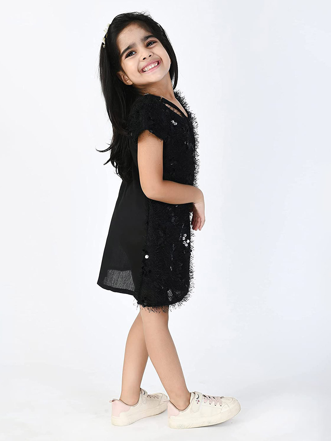 

Bella Moda Girls Embellished Fit & Flare Dress With Sling Bag, Black