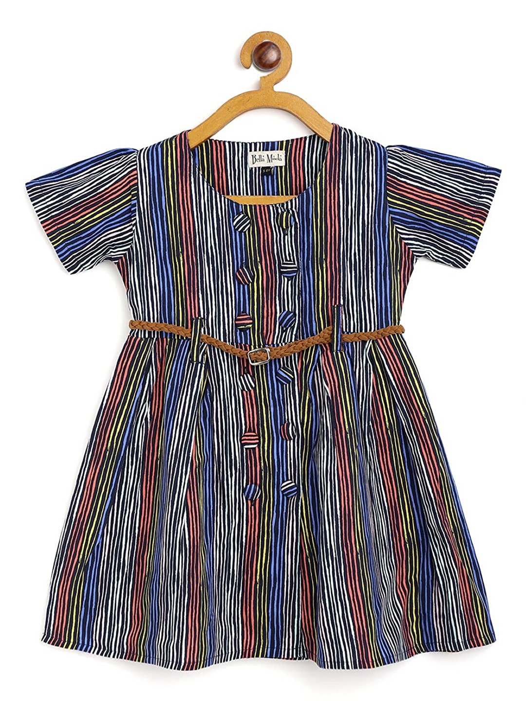 

Bella Moda Girls Striped Fit & Flare Dress, Black