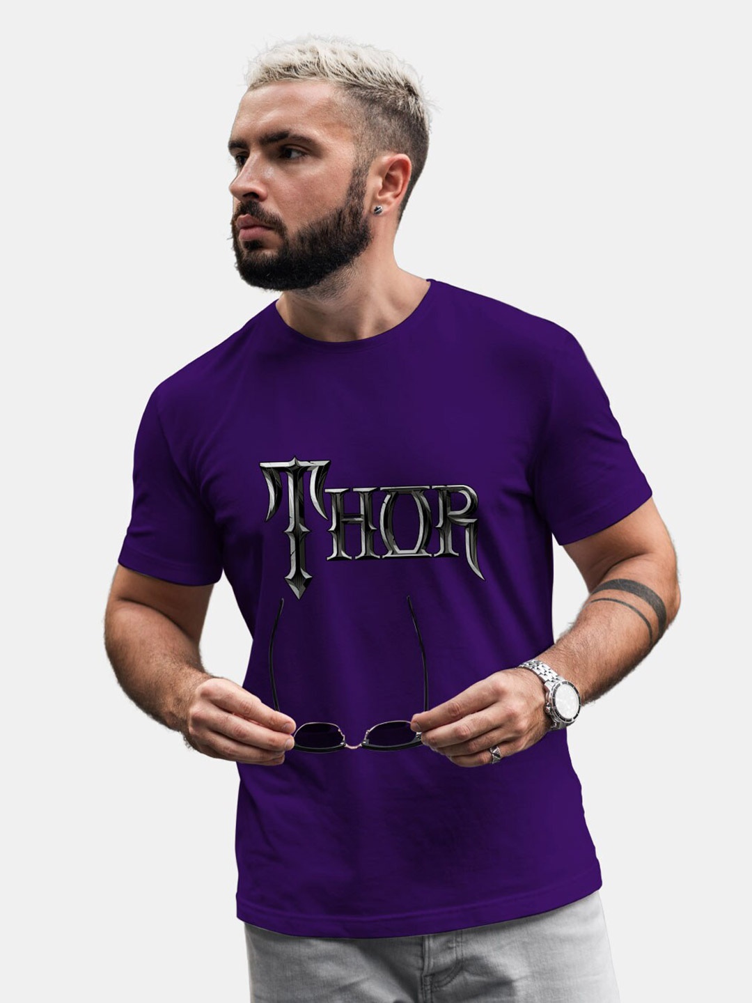 

macmerise Thor Printed Bio Finish Cotton T-Shirt, Purple