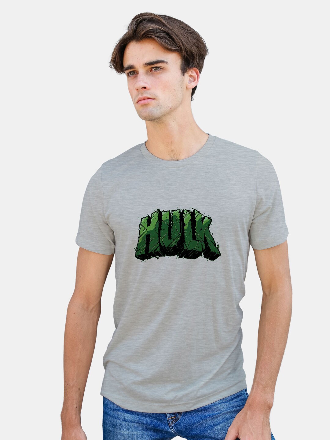 

macmerise Hulk Typography Printed Bio Finish Cotton T-shirt, Grey