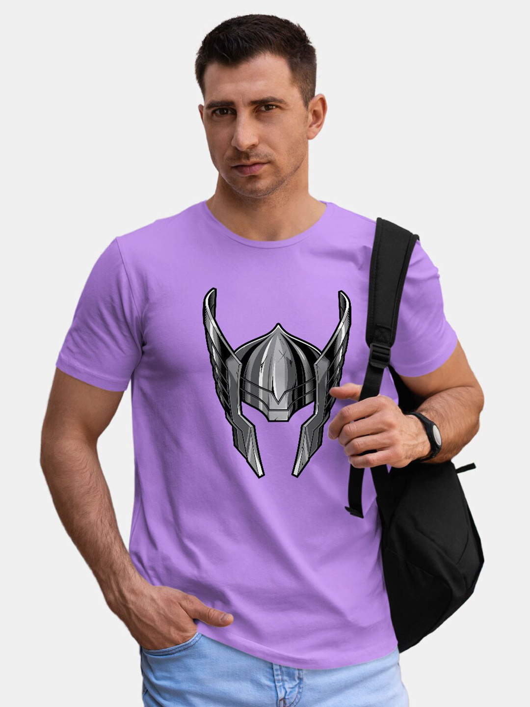 

macmerise Thor Helmet Superhero Printed Bio Finish Cotton T-shirt, Violet
