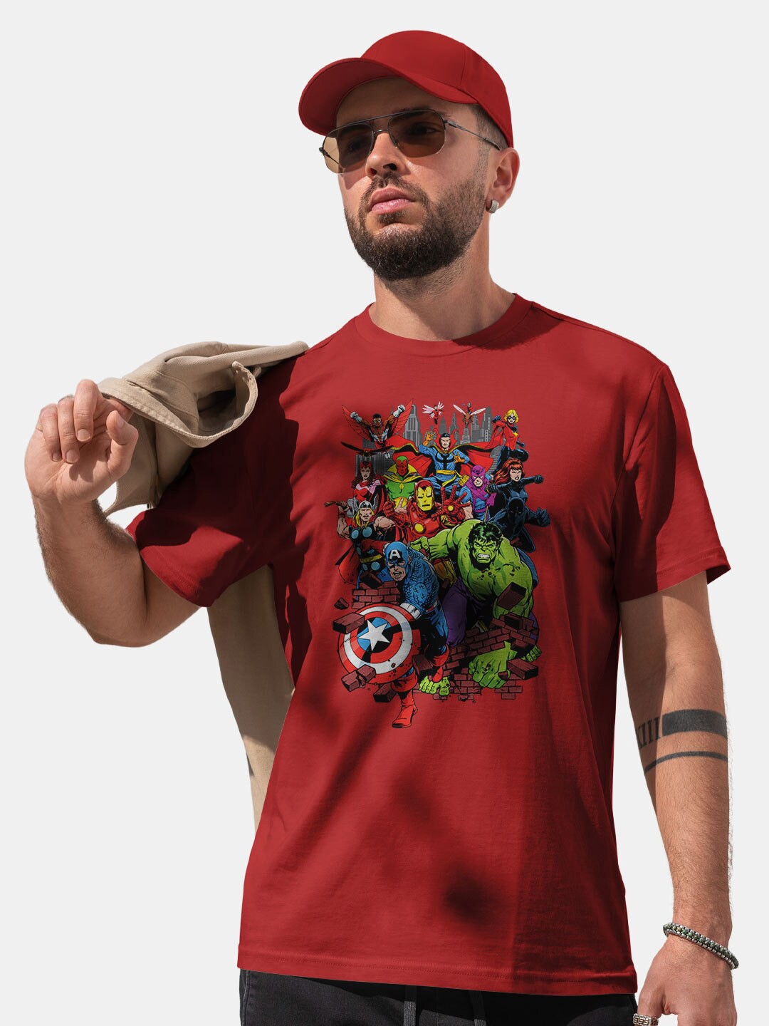 

macmerise Avengers Graphic Printed Bio Finish Cotton T-shirt, Red