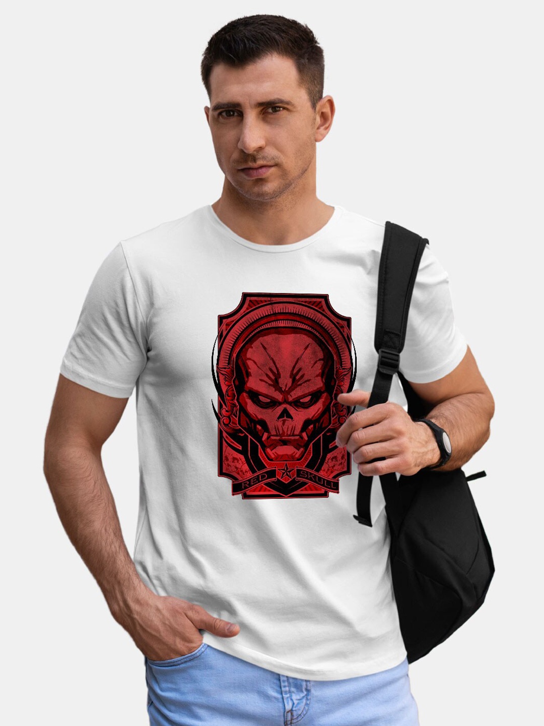 

macmerise Red Skull Printed Bio Finish Cotton T-shirt, White