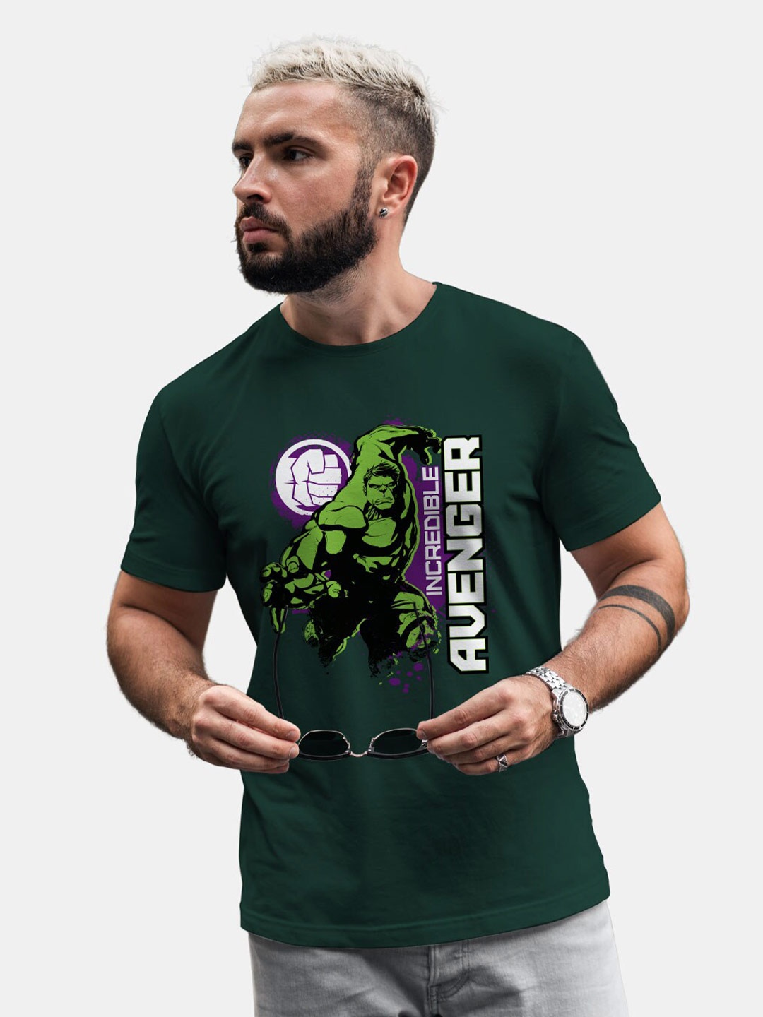 

macmerise Hulk Printed Round Neck Bio Finish Cotton T-shirt, Green