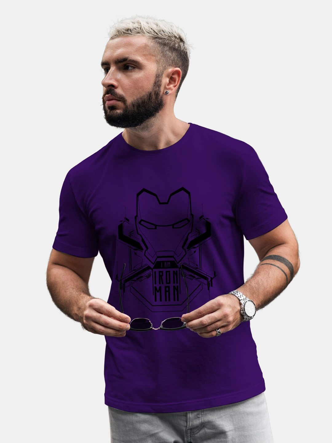 

macmerise Iron Man Printed Bio Finish Cotton T-shirt, Purple