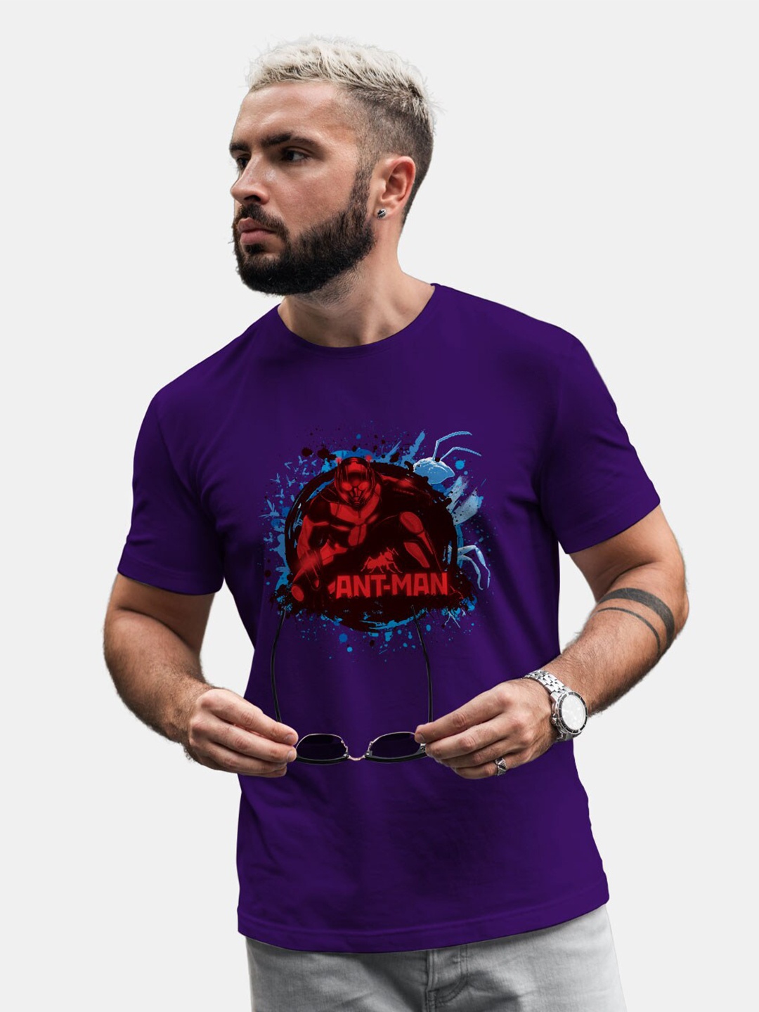 

macmerise Ant Man Printed Bio Finish Cotton T-shirt, Purple