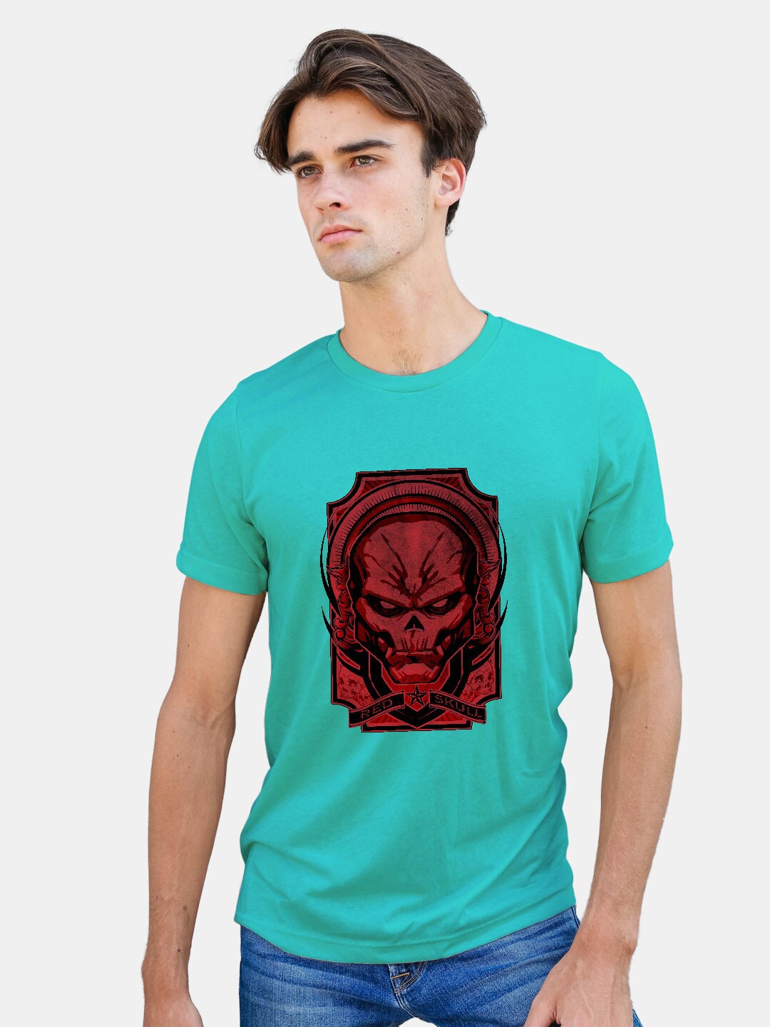 

macmerise Graphic Printed Bio Finish Cotton T-shirt, Turquoise blue