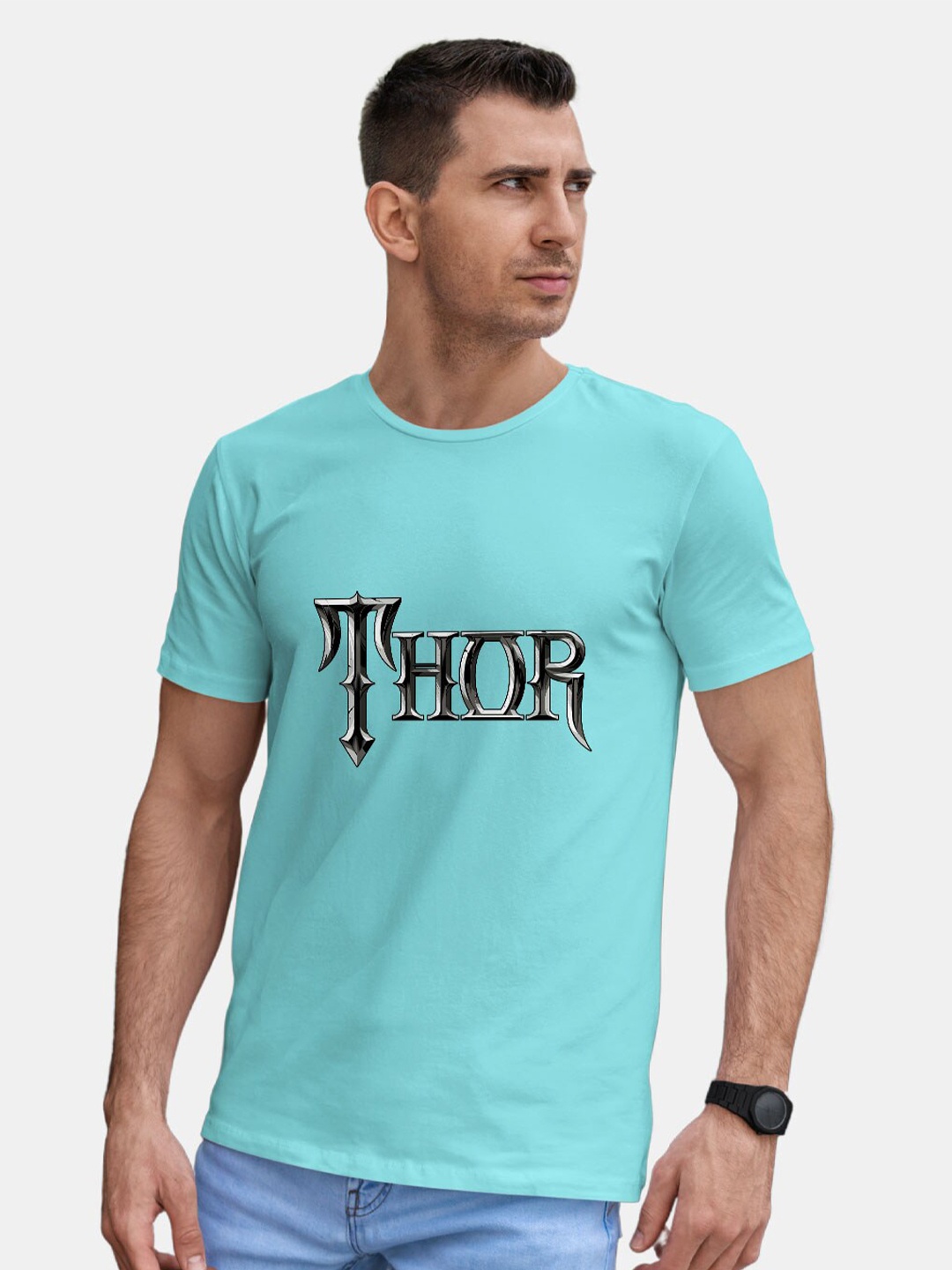 

macmerise Thor Typography Printed Bio Finish Cotton T-shirt, Blue