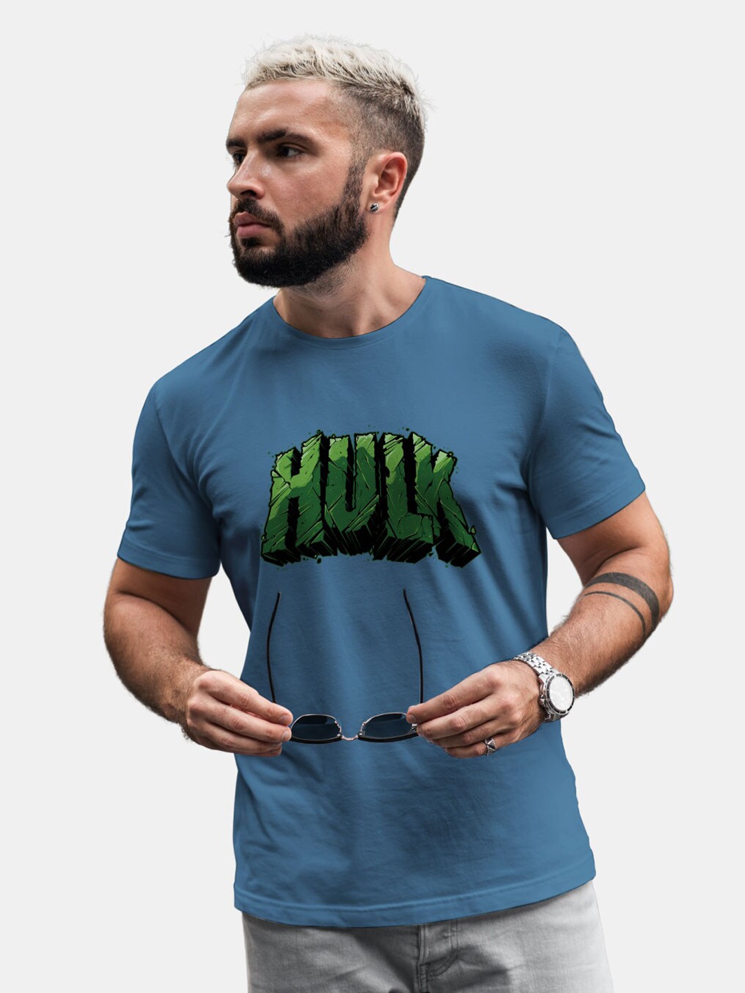 

macmerise Men Hulk Graphic Printed Bio Finish Cotton T-shirt, Blue