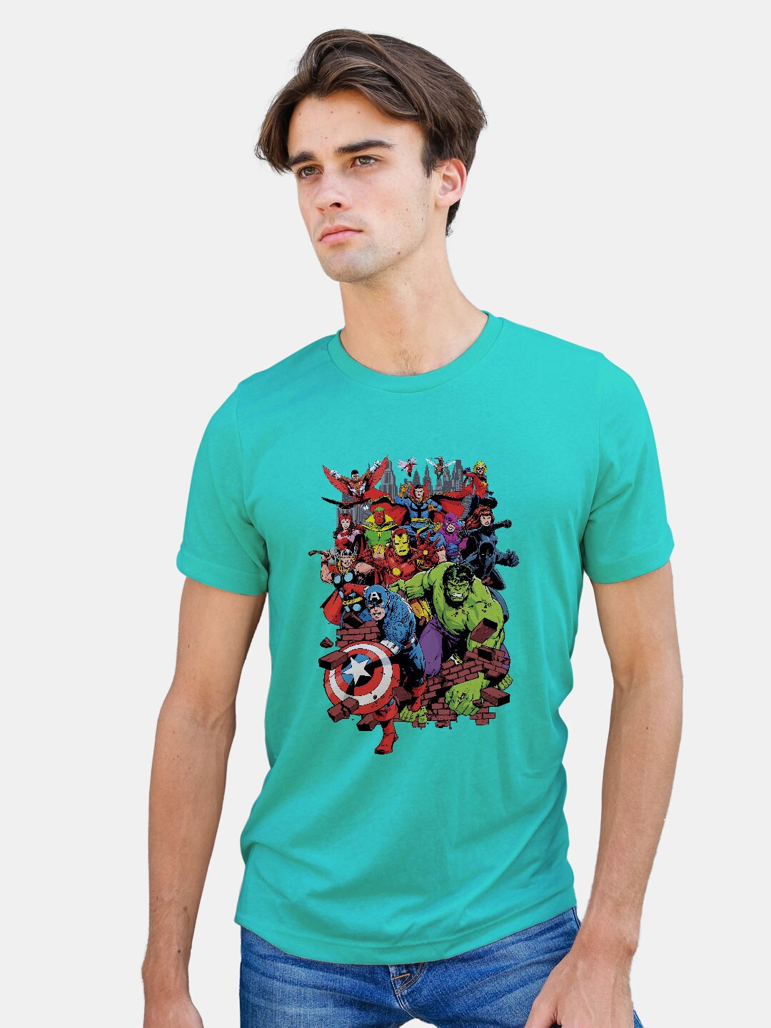 

macmerise Super Hero Printed Bio Finish Cotton T-shirt, Turquoise blue