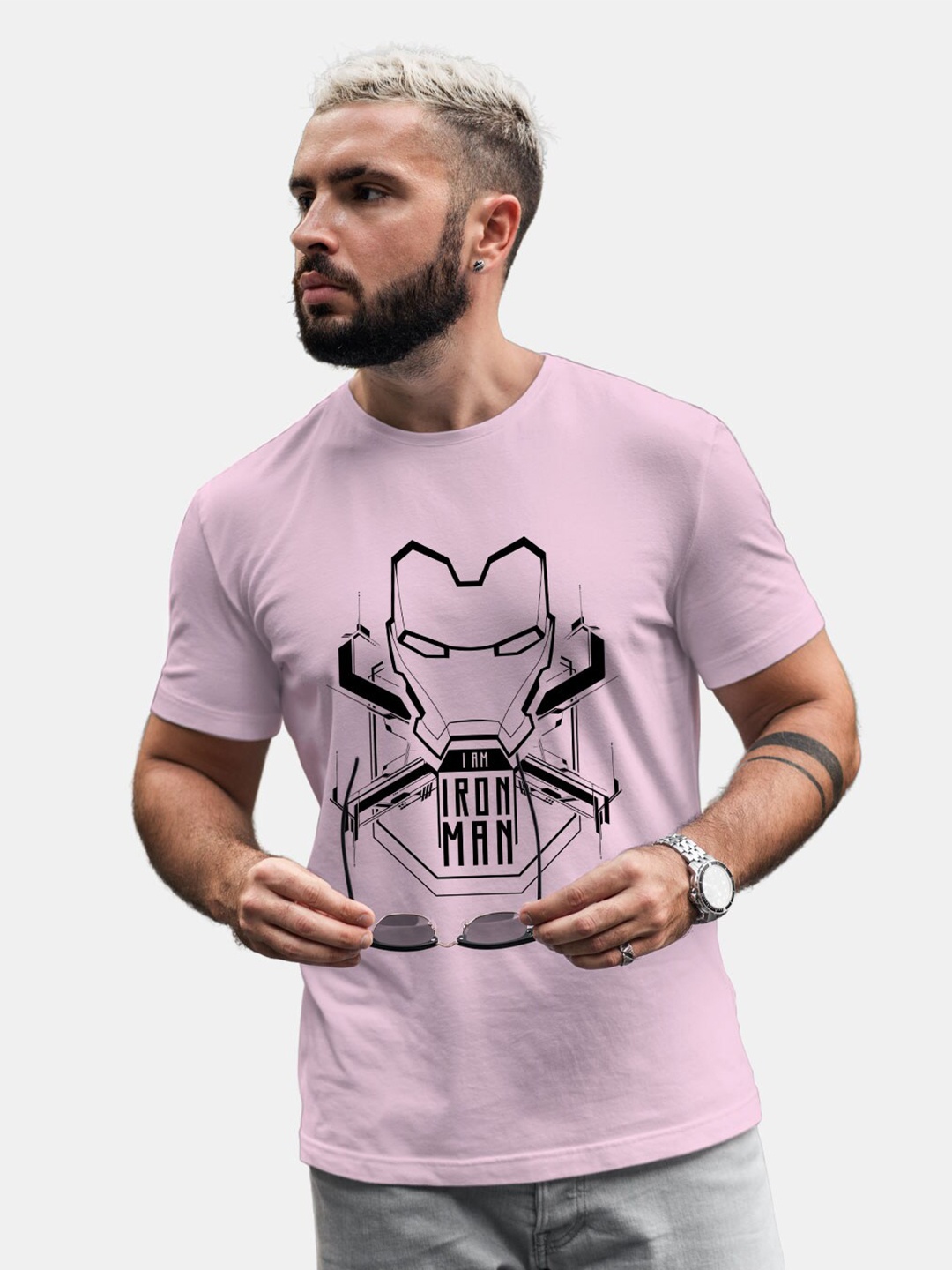 

macmerise Iron Man Printed Bio Finish Cotton T-shirt, Lavender