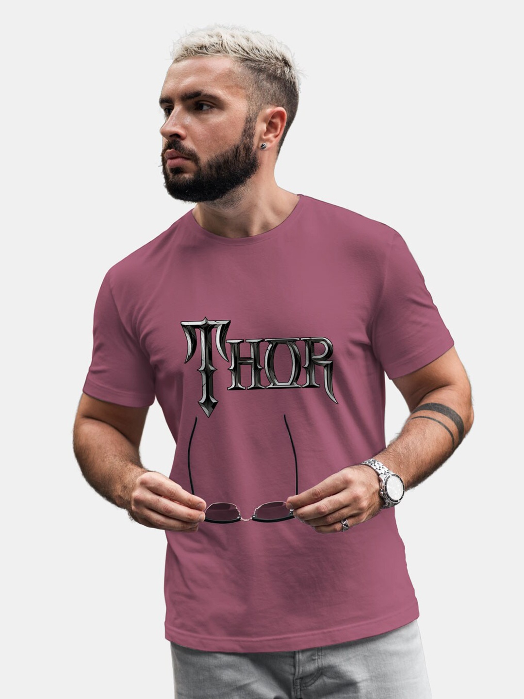 

macmerise Bio Finish Thor Typography Printed Cotton T-shirt, Mauve