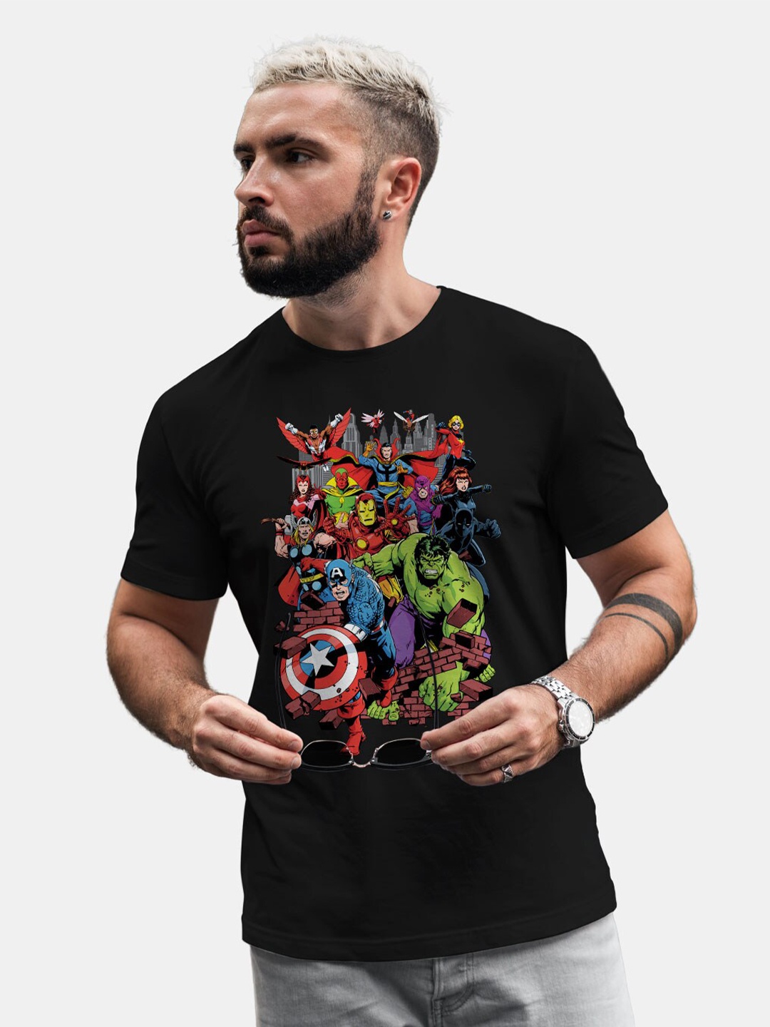 

macmerise Avengers Printed Bio Finish Cotton T-shirt, Black