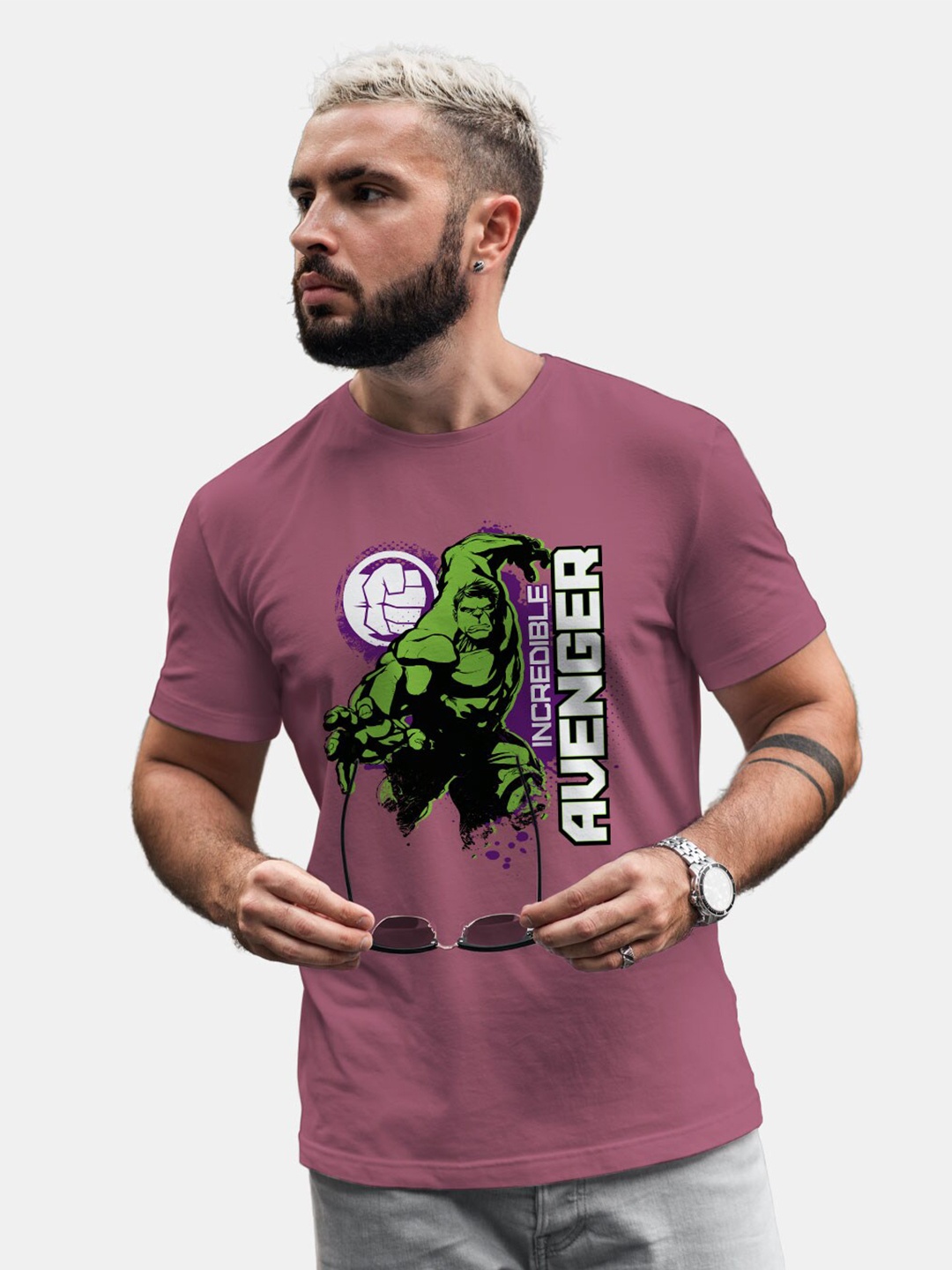 

macmerise Hulk Superhero Printed Bio Finish Cotton T-shirt, Purple