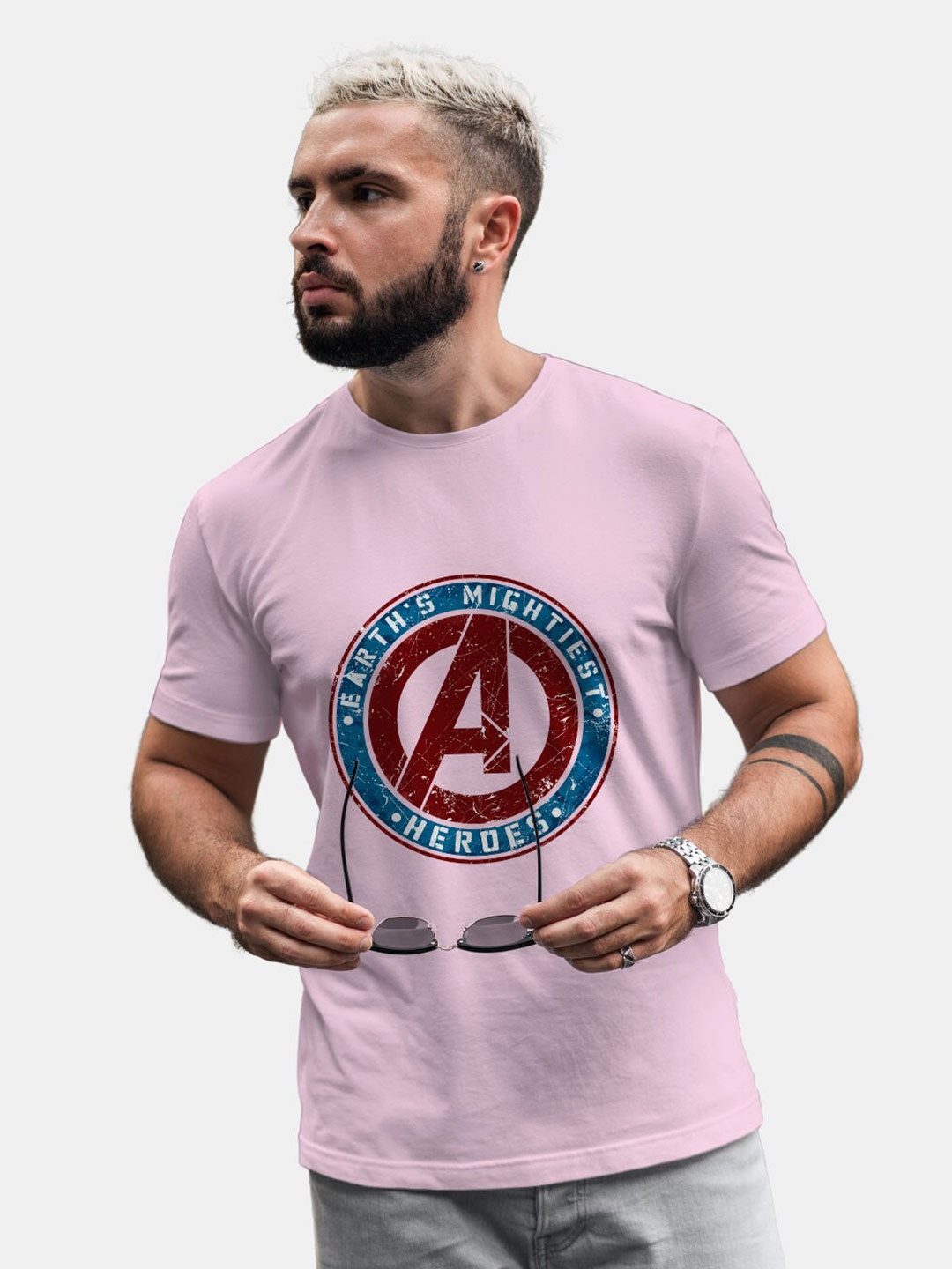 

macmerise Avenger Printed Bio Finish Cotton T-shirt, Pink