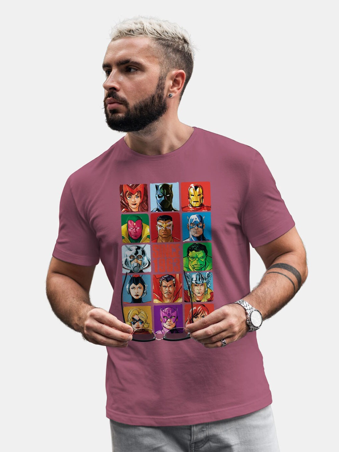 

macmerise Marvel Comic Superhero Printed Bio Finish Cotton T-shirt, Purple