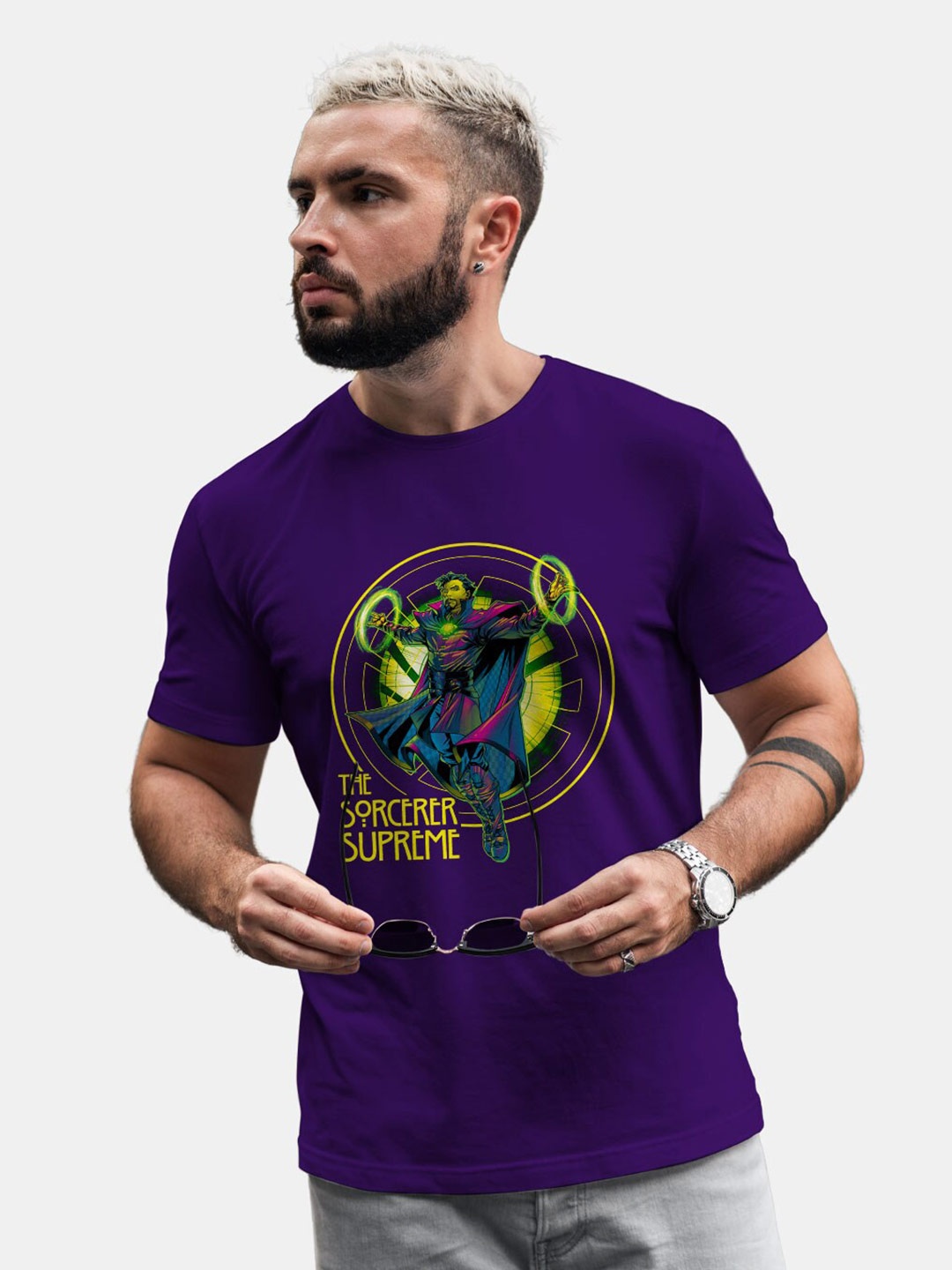 

macmerise Graphic Printed Bio Finish Cotton T-shirt, Purple
