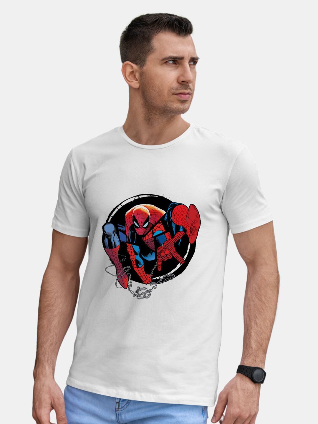

macmerise Spider-Man Graphic Printed Bio Finish Cotton T-shirt, White