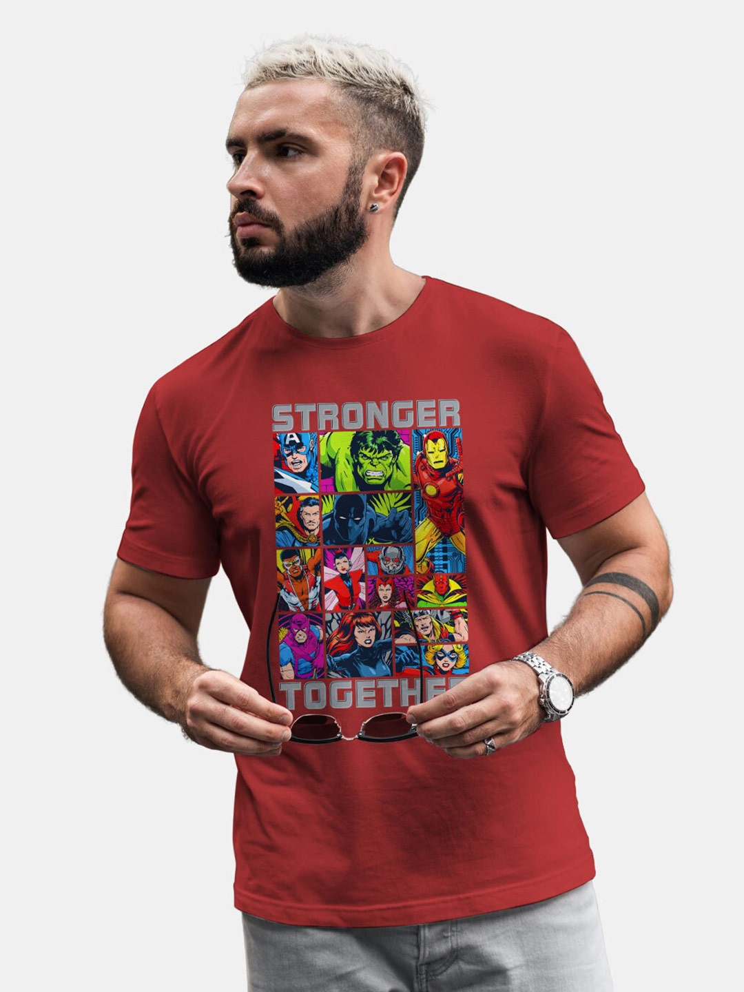 

macmerise Marvel Printed Bio Finish Cotton T-shirt, Maroon