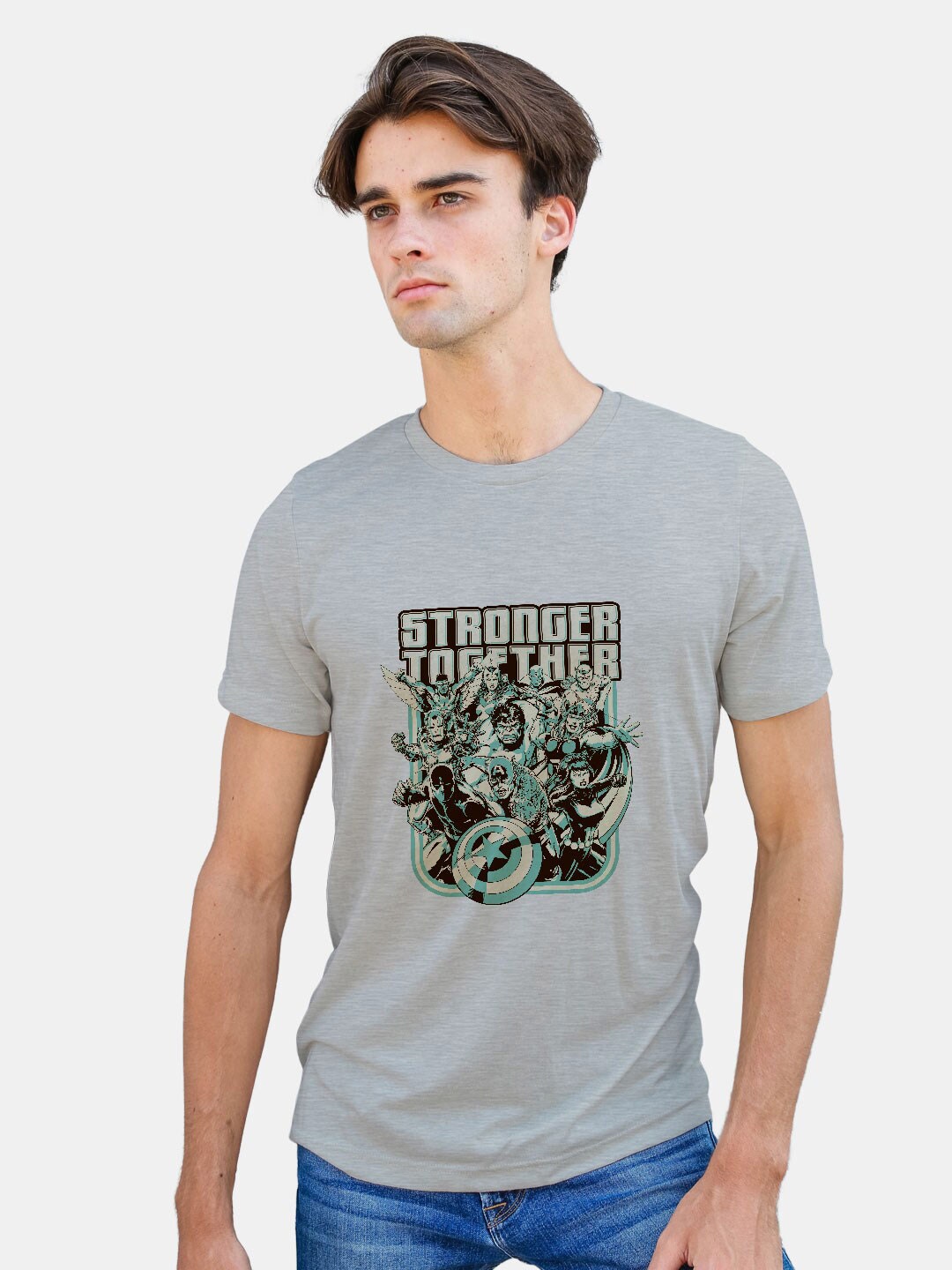 macmerise Marvel Printed Bio Finish Cotton T-shirt, Grey
