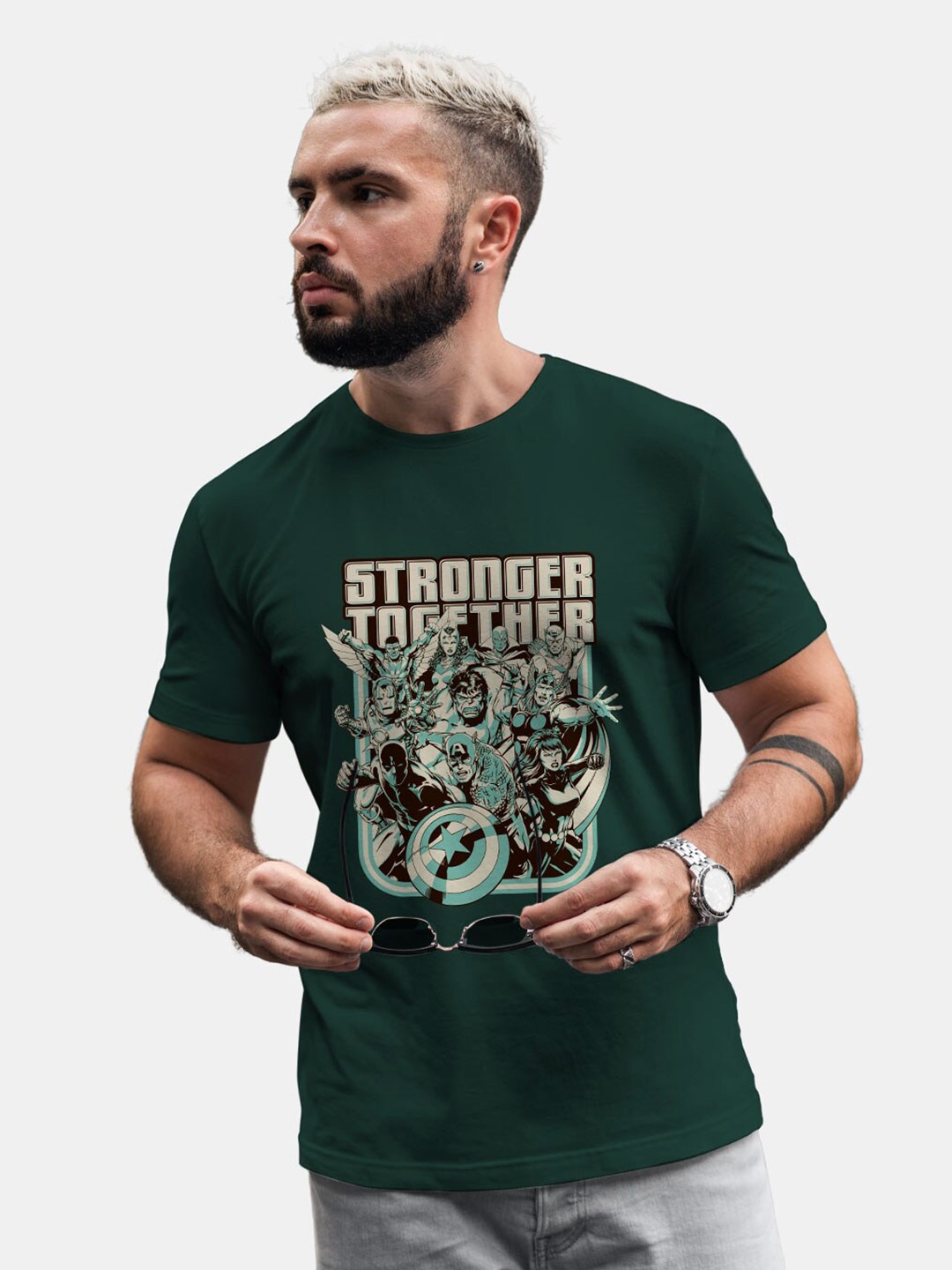 

macmerise Marvel Printed Bio Finish Cotton T-shirt, Green