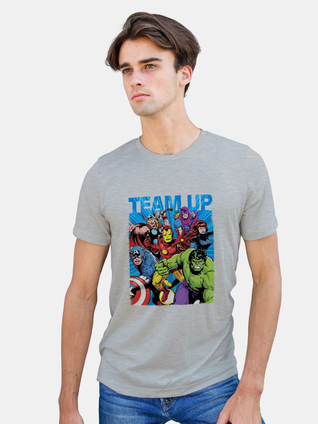 

macmerise Marvel Printed Bio Finish Cotton T-shirt, Grey