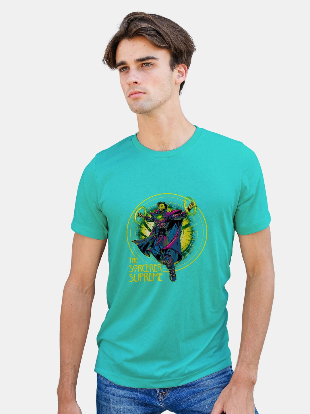 

macmerise Doctor Strange Graphic Printed Round Neck Bio Finish Cotton T-shirt, Turquoise blue