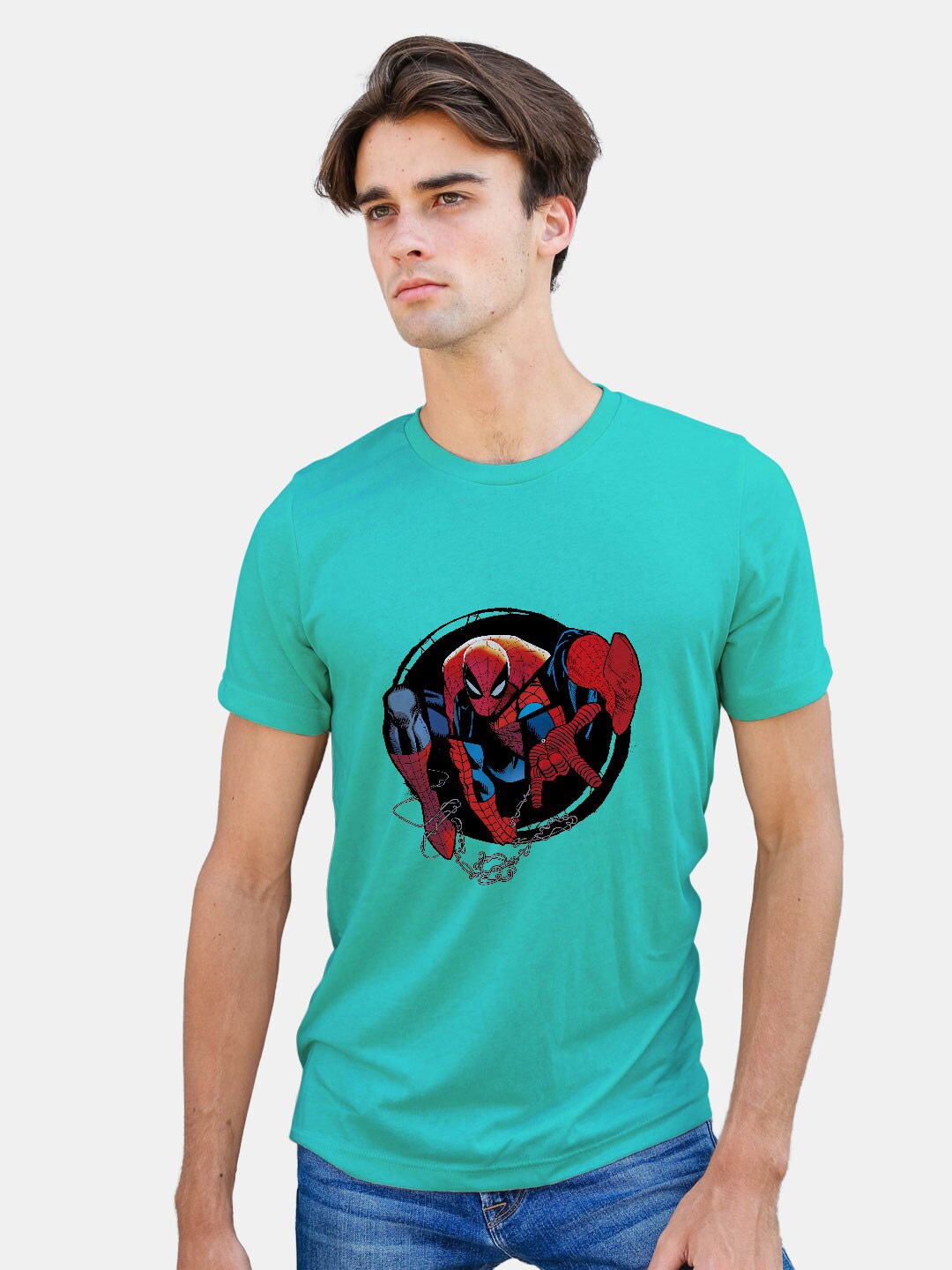 

macmerise Spiderman Printed Bio Finish Cotton T-shirt, Turquoise blue