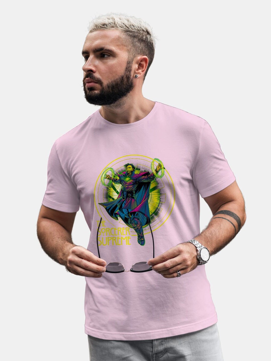 

macmerise Graphic Printed Bio Finish Cotton T-shirt, Mauve