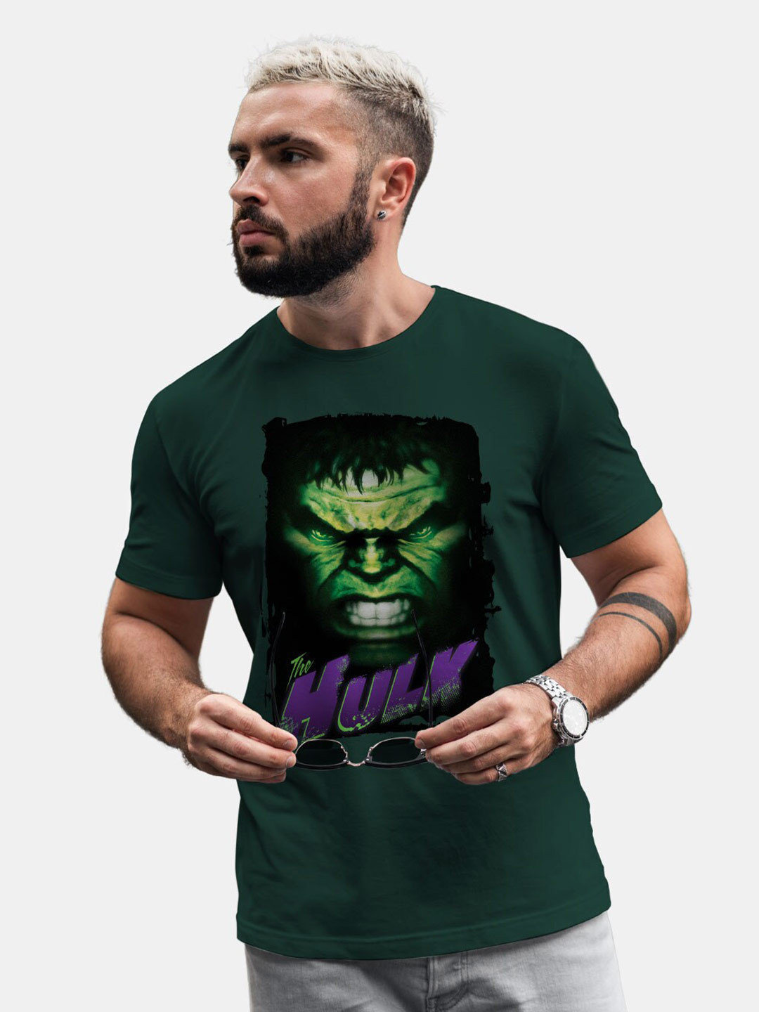 

macmerise Hulk Printed Round Neck Bio Finish Cotton T-shirt, Green