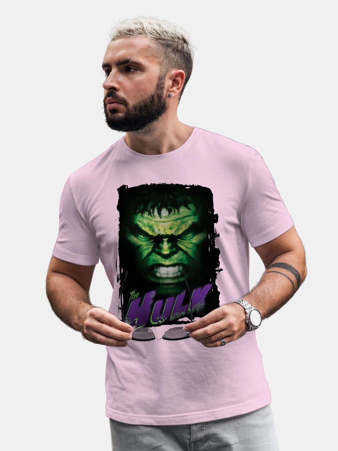 

macmerise Hulk Printed Bio Finish Cotton T-shirt, Mauve