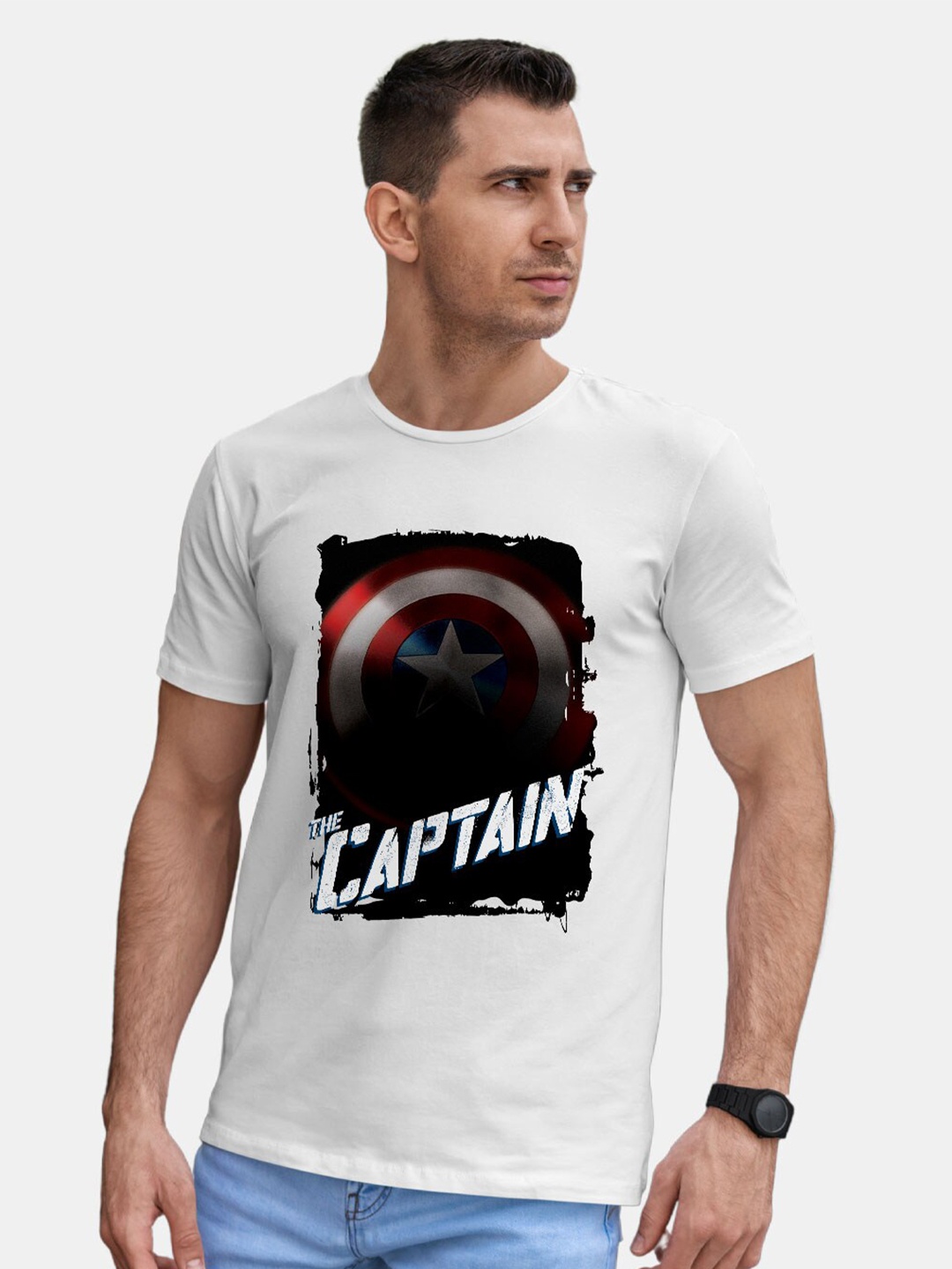 

macmerise Captain America Printed Bio Finish Cotton T-shirt, White