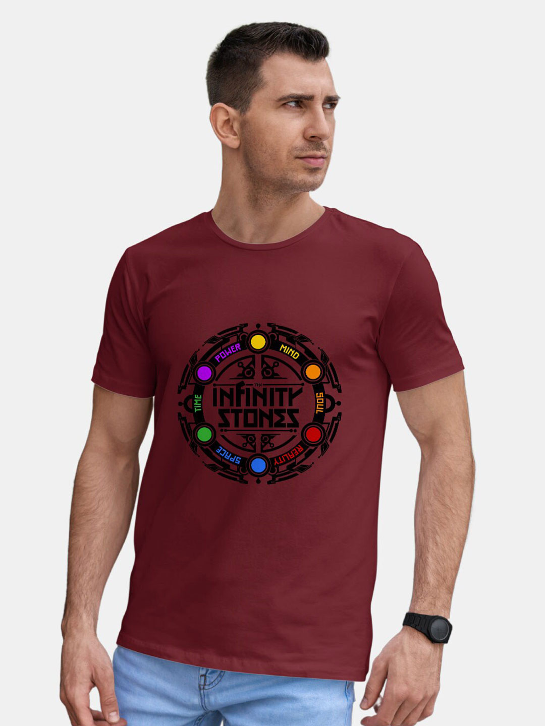 

macmerise Marvel Typography Printed Round Neck Bio Finish Cotton T-shirt, Maroon