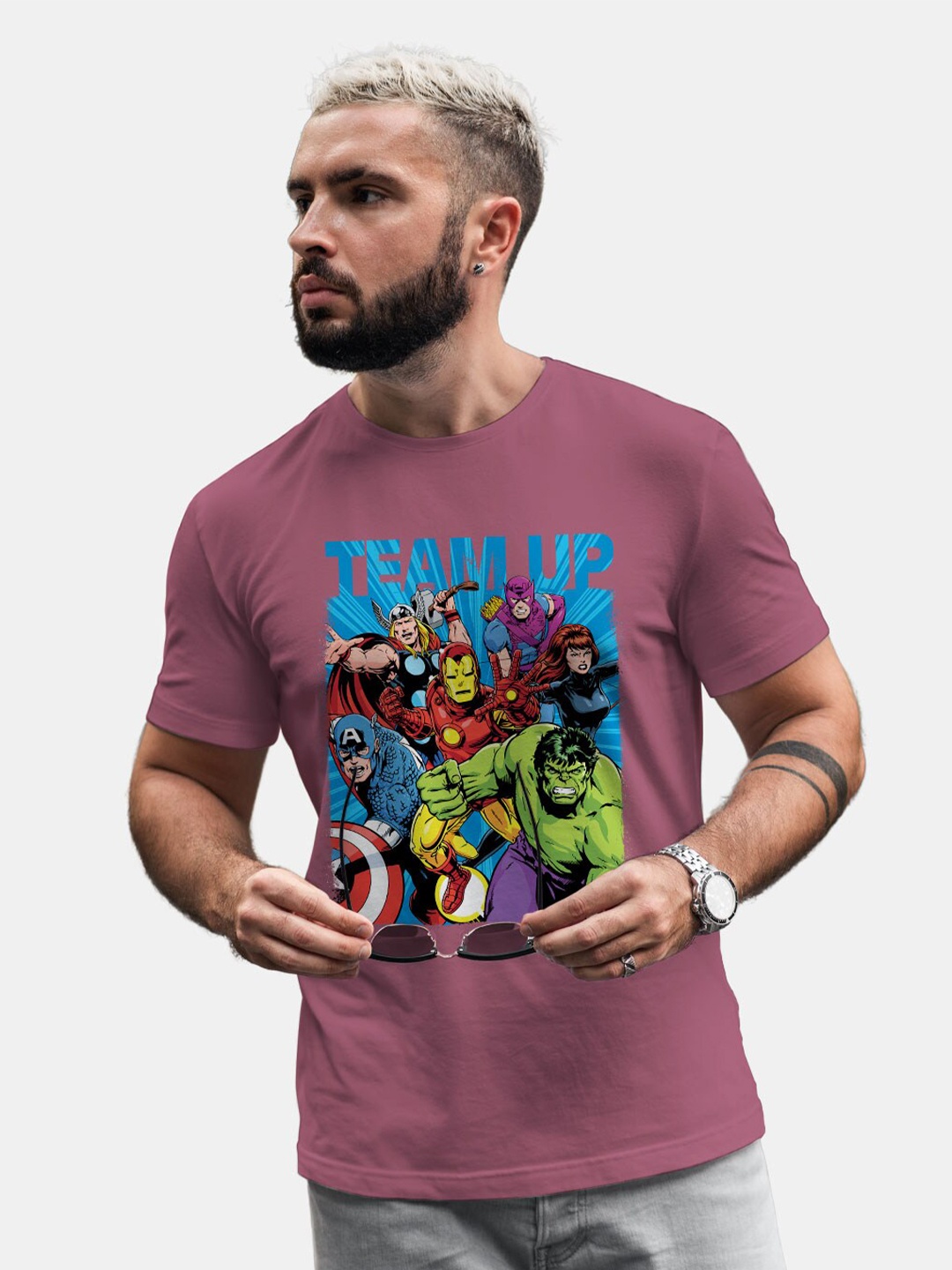 

macmerise Marvel Printed Cotton Bio Finish T-shirt, Purple