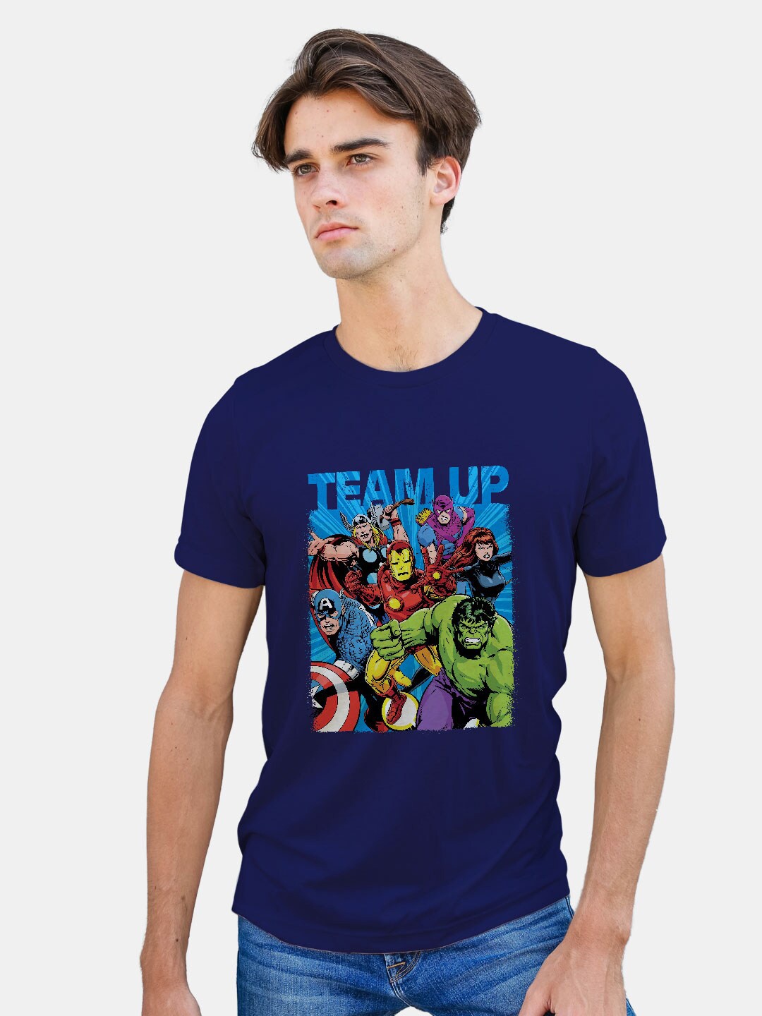 

macmerise Avengers Graphic Printed Bio Finish Cotton T-shirt, Navy blue