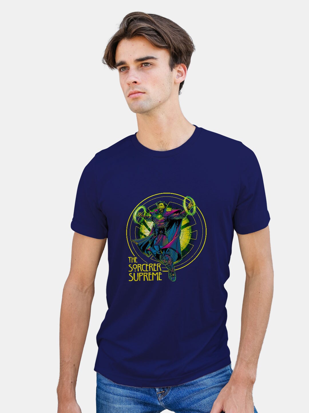 

macmerise Bio Finish Doctor Stranger Graphic Printed Cotton T-shirt, Navy blue