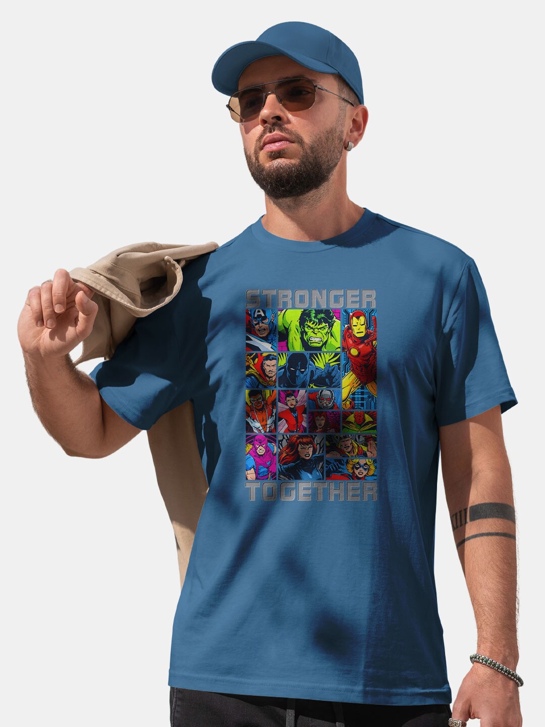 

macmerise Bio Finish Avengers Graphic Printed Cotton T-shirt, Blue