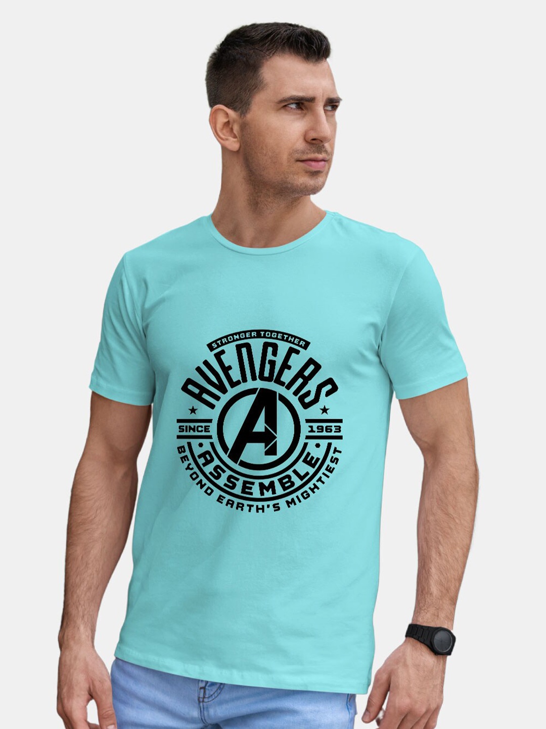 

macmerise Avengers Printed Bio Finish Cotton T-shirt, Turquoise blue
