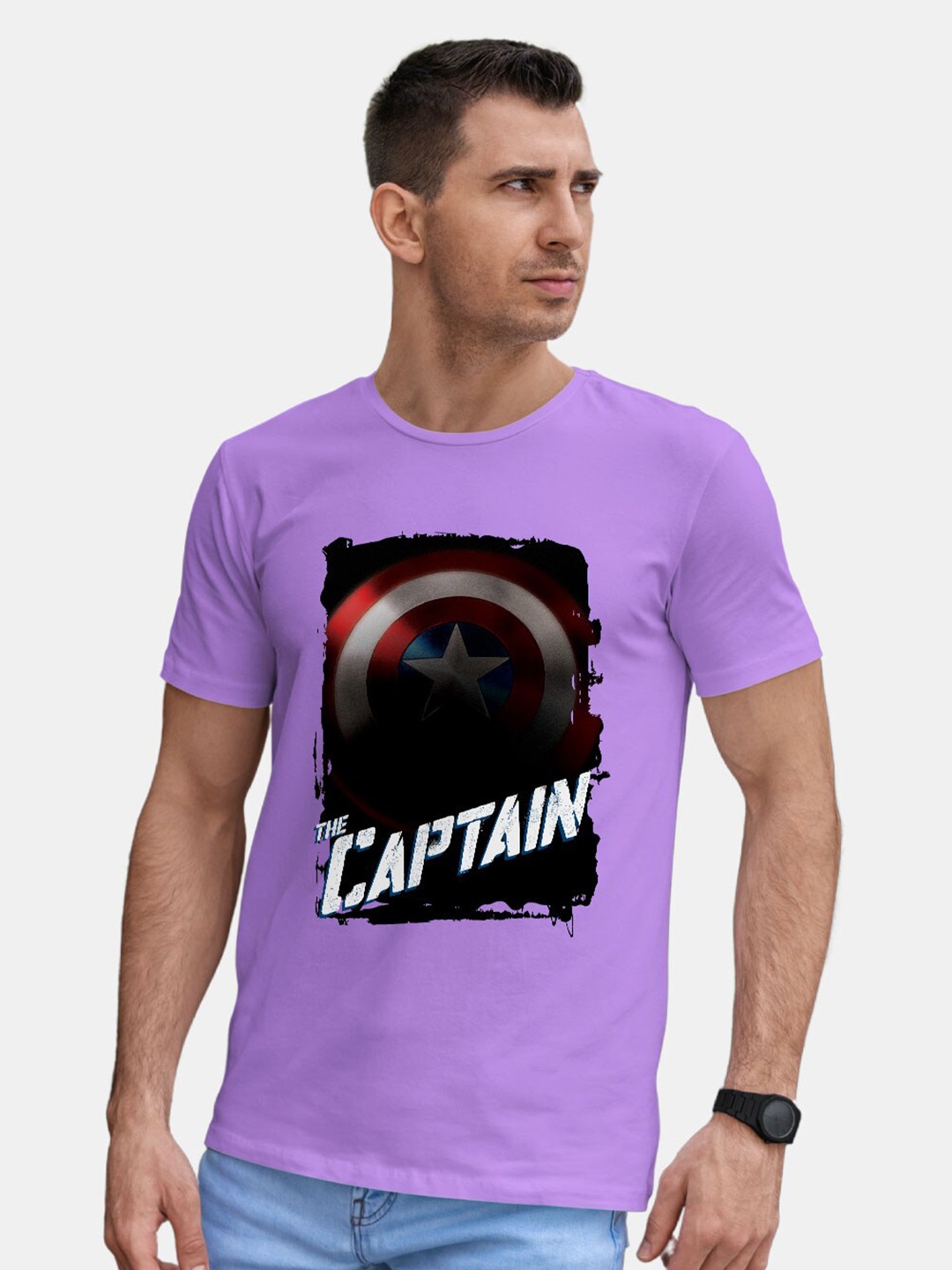 

macmerise Captain America Printed Bio Finish Cotton T-shirt, Violet